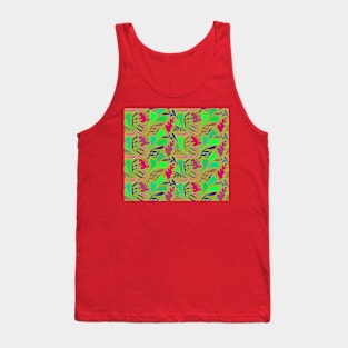 Crazy Mixed Up Flowers - Pink Green Navy Tank Top